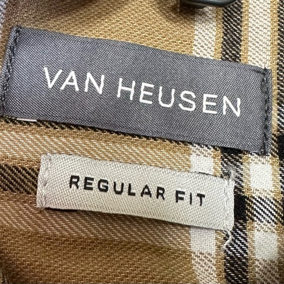 Van Huesen Men’s Tan Weekend Twill Classic Plaid Button Down NWT Size La… - Picture 4 of 10
